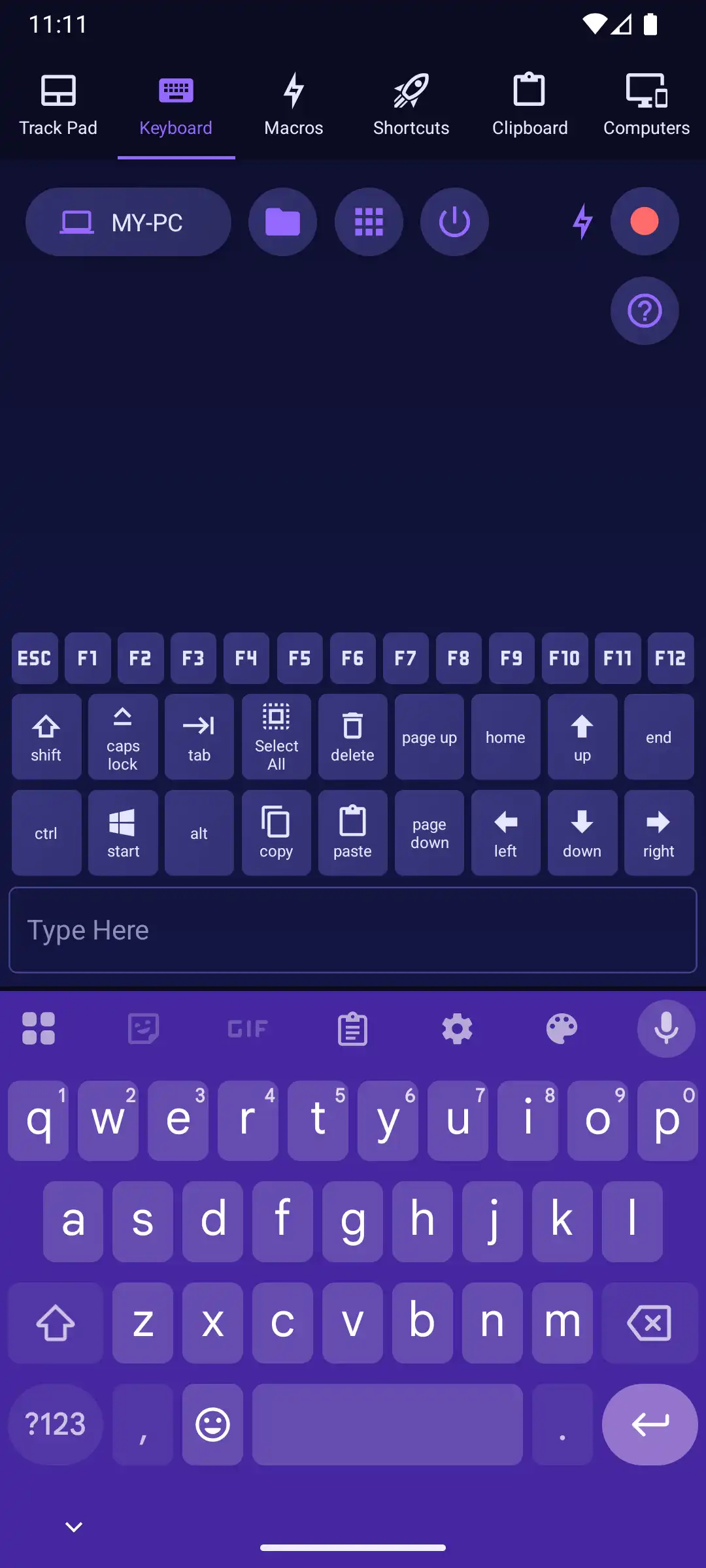 Mobmote keyboard layout with modifier keys